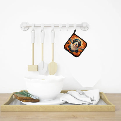 Bearded Collie Fall Pair of Pot Holders-2