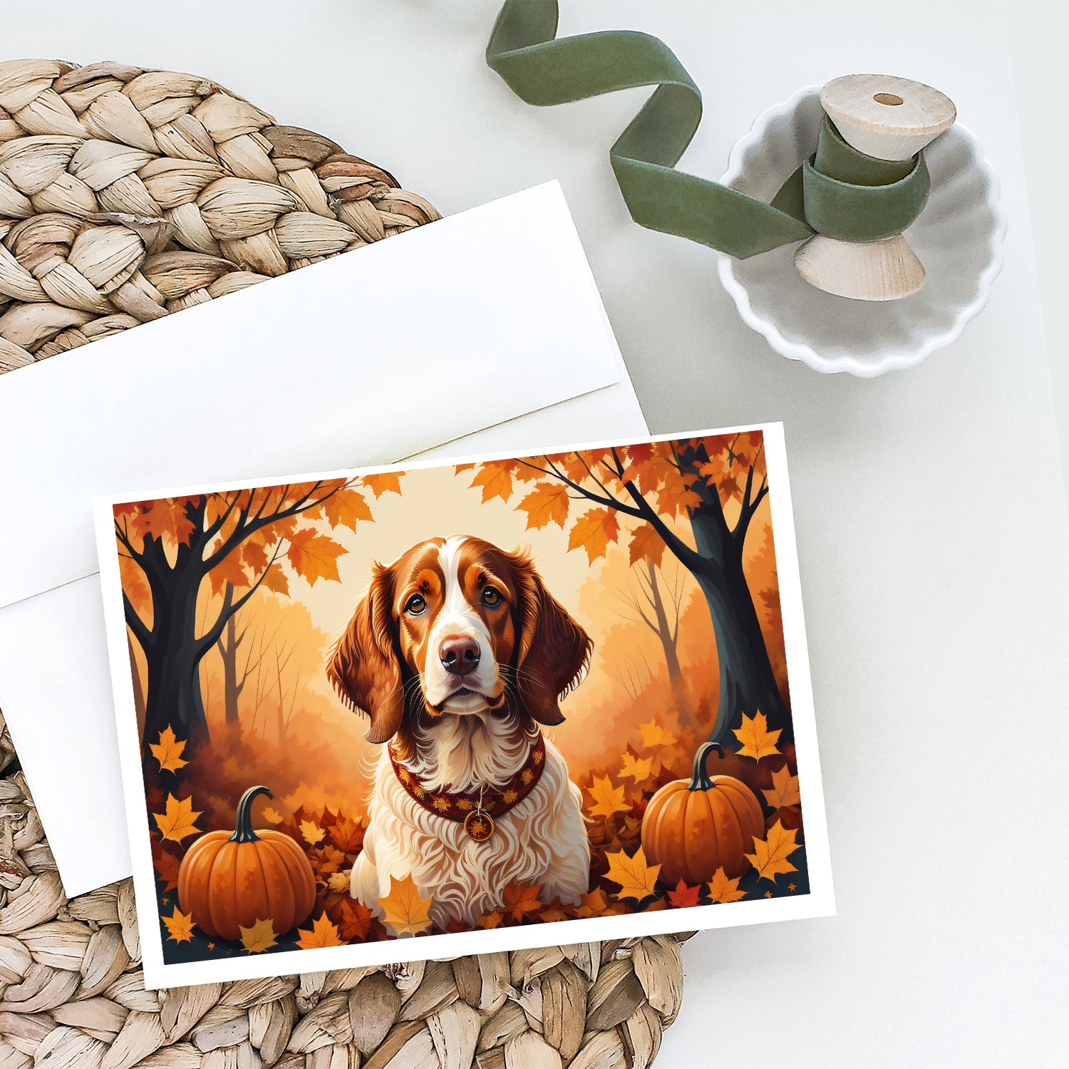 Brittany Spaniel Fall Greeting Cards Pack of 8 Caroline's Treasures