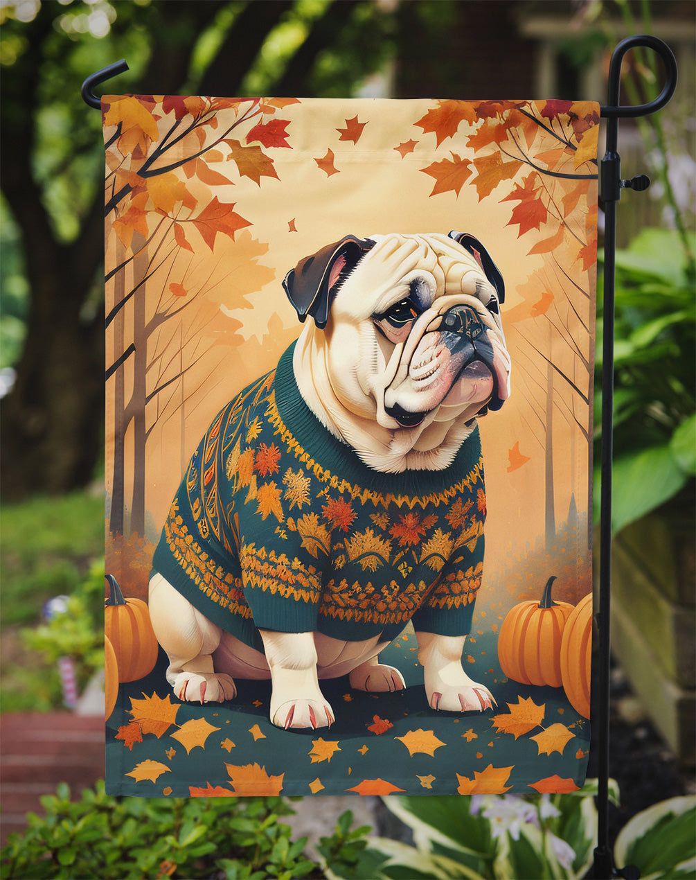 White English Bulldog Fall Garden Flag Caroline's Treasures