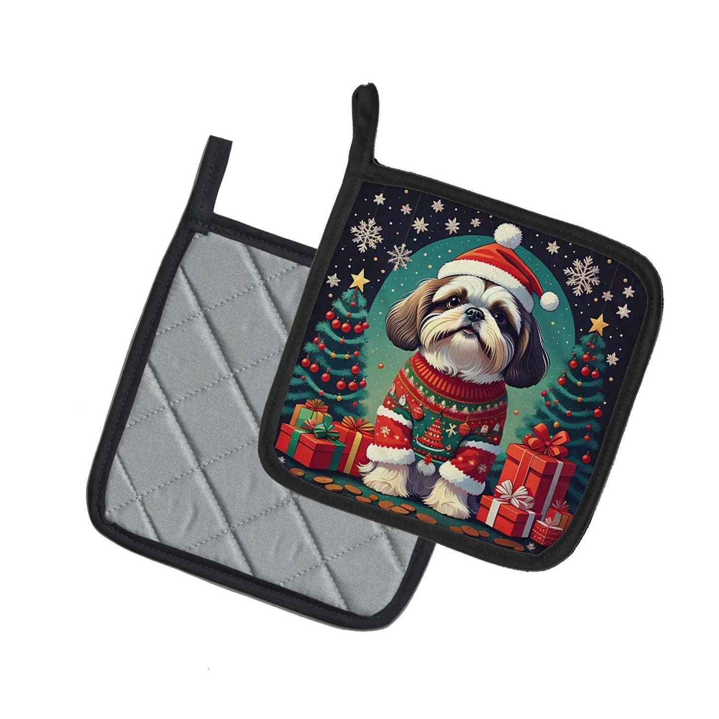 Shih Tzu Christmas Pair of Pot Holders-1