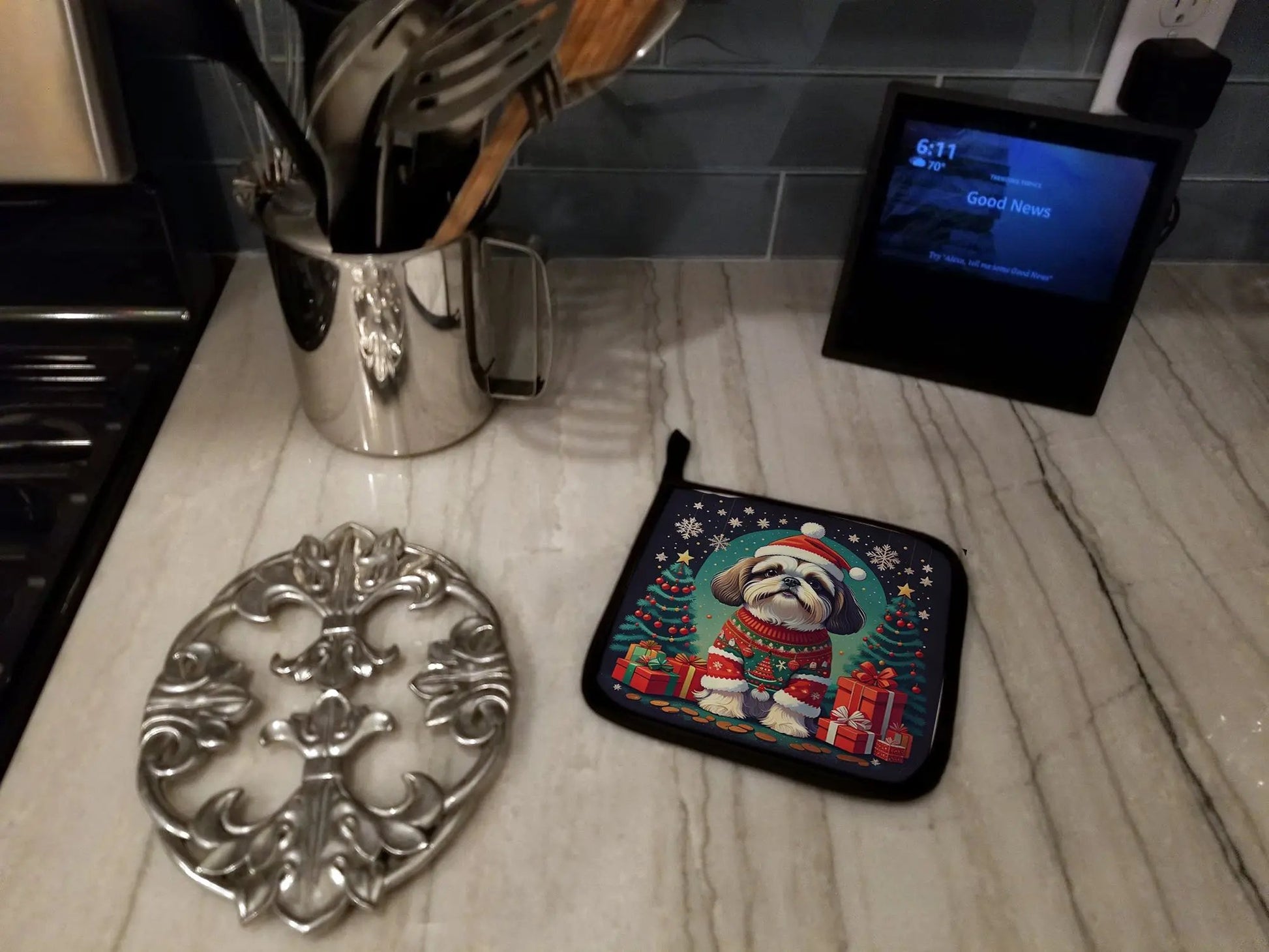 Shih Tzu Christmas Pair of Pot Holders-3