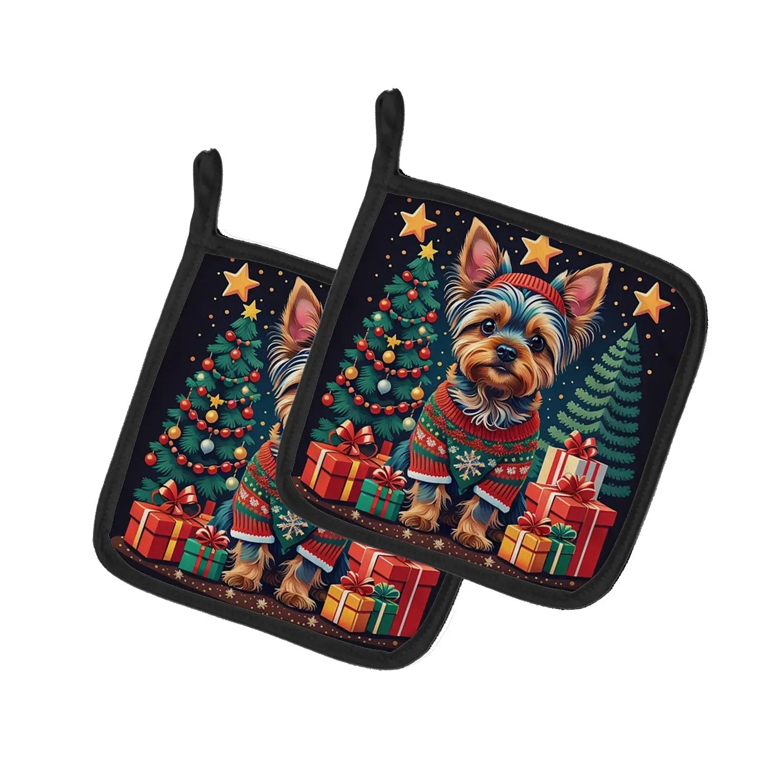 Yorkie Yorkshire Terrier Christmas Pair of Pot Holders - Vivid Treasure Zone
