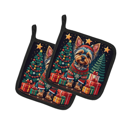 Yorkie Yorkshire Terrier Christmas Pair of Pot Holders - Vivid Treasure Zone