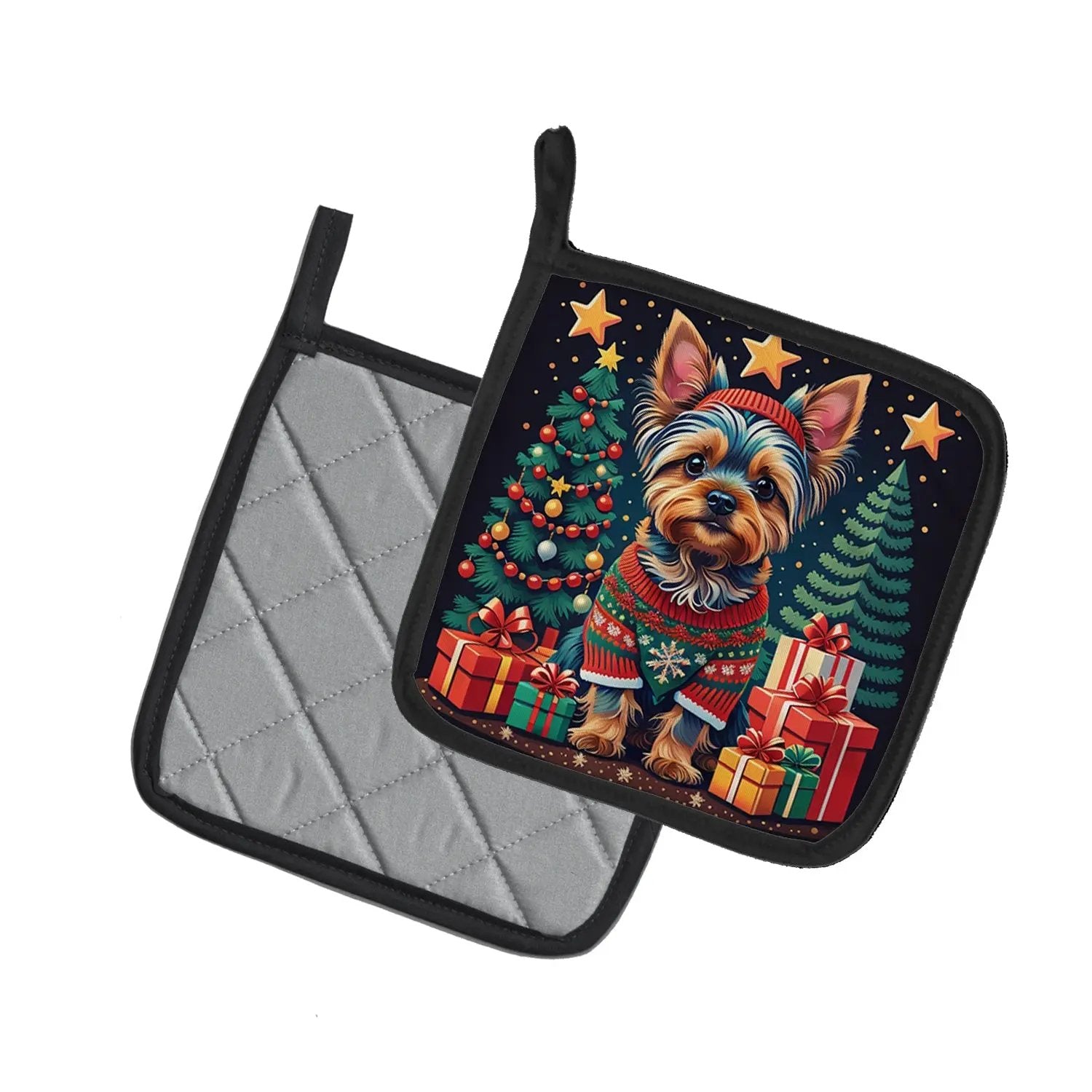 Yorkie Yorkshire Terrier Christmas Pair of Pot Holders - Vivid Treasure Zone