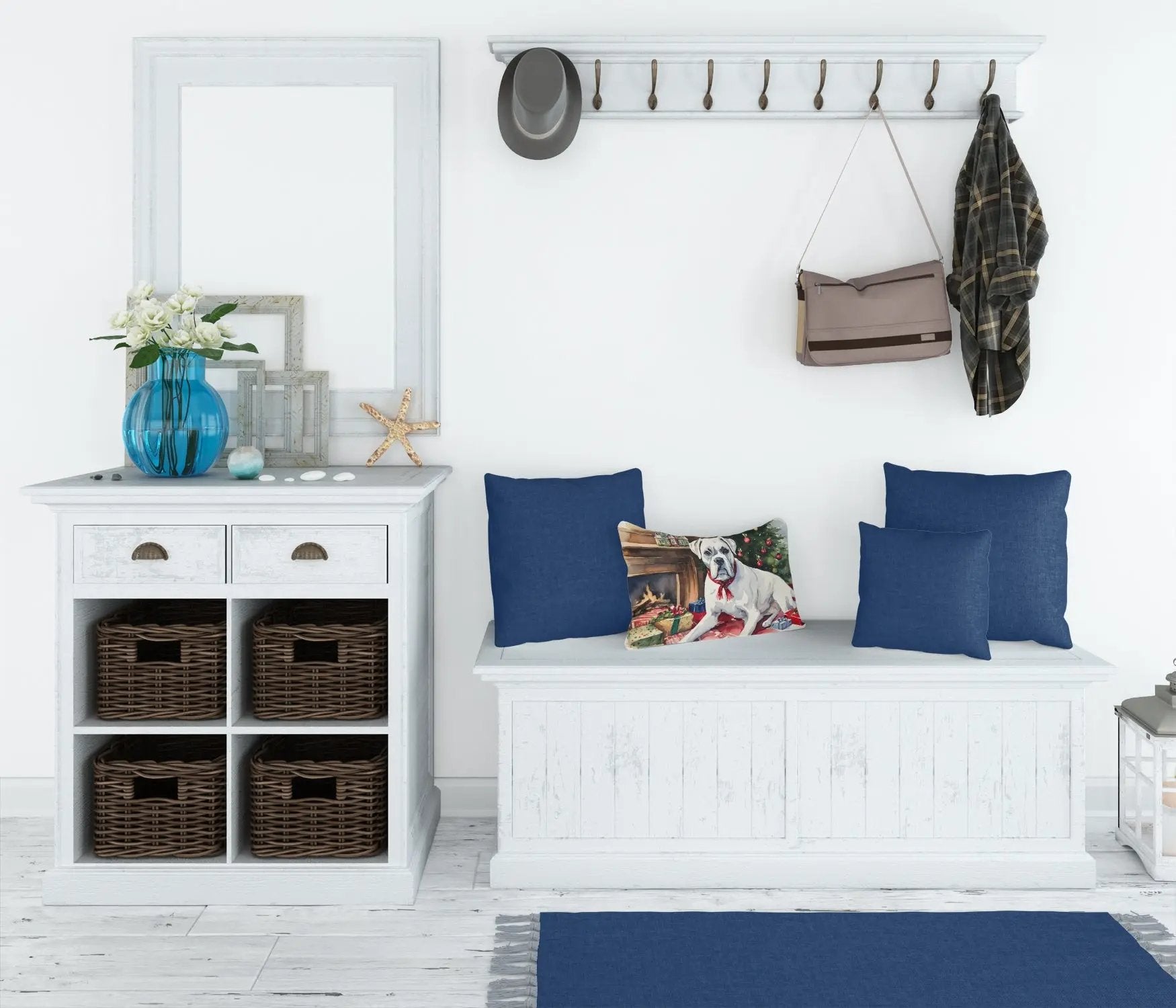 White Boxer Christmas Throw Pillow Caroline's Treasures