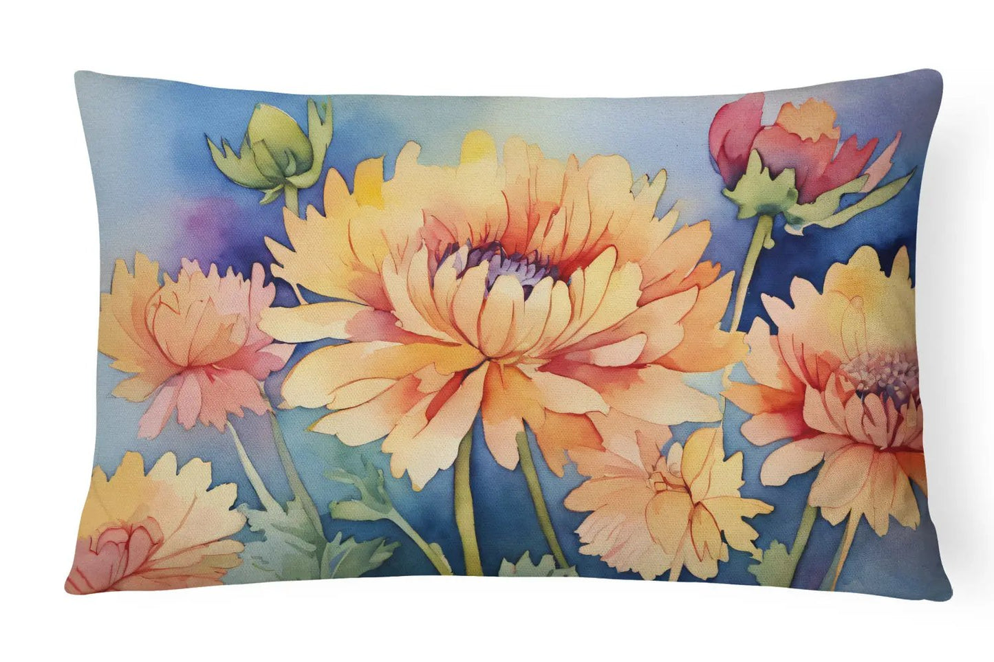 Chrysanthemums in Watercolor Throw Pillow - Vivid Treasure Zone