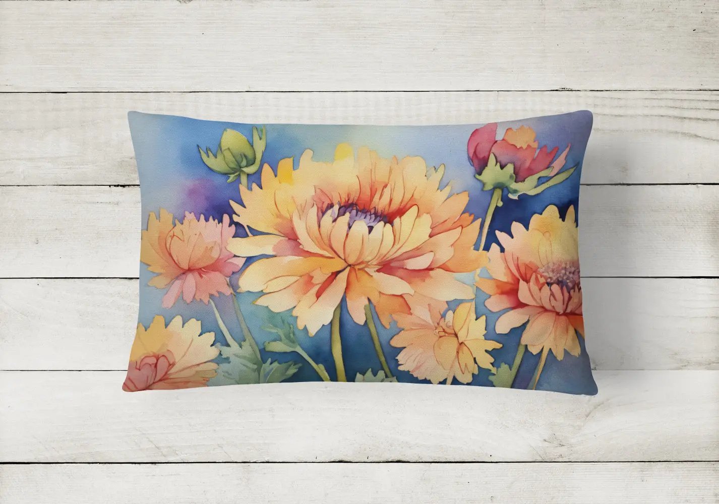 Chrysanthemums in Watercolor Throw Pillow - Vivid Treasure Zone