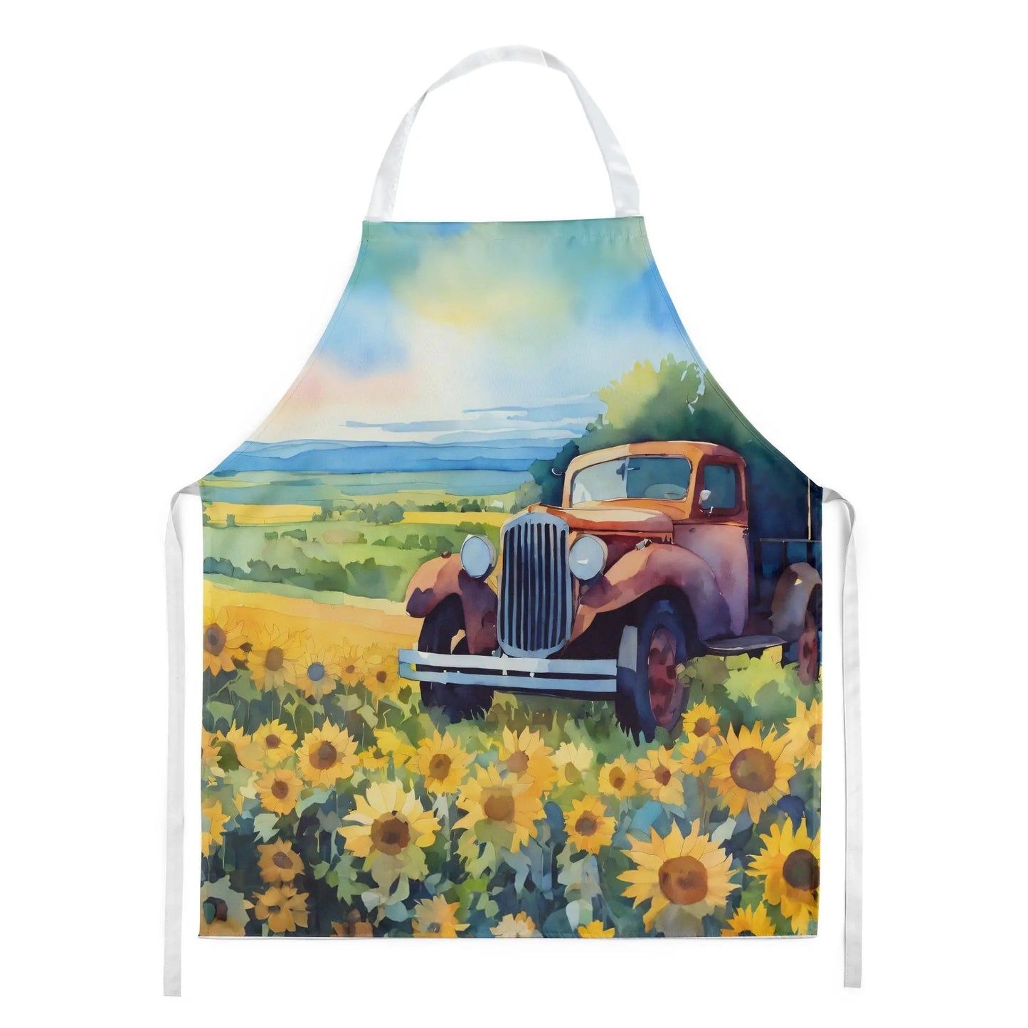 Kansas Sunflowers in Watercolor Apron - Vivid Treasure Zone