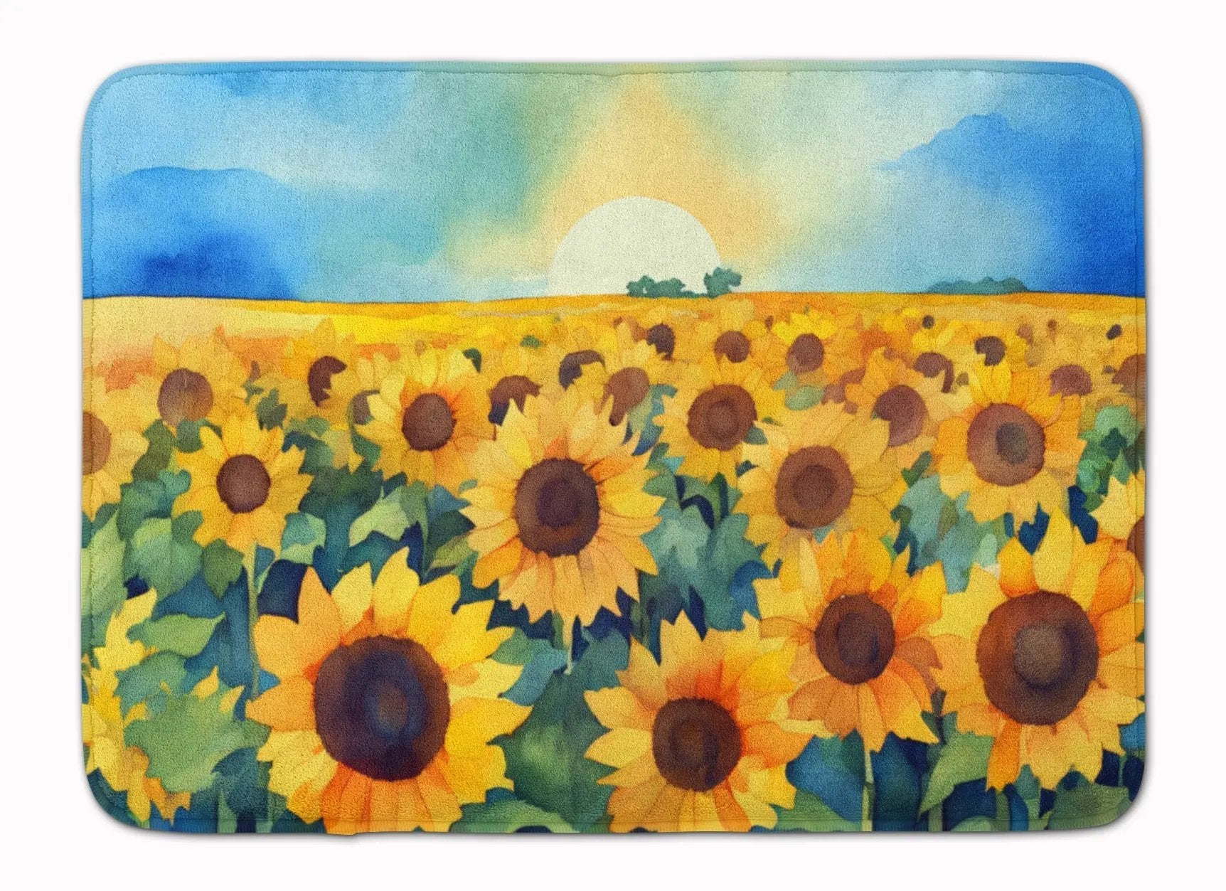 Kansas Sunflowers in Watercolor Memory Foam Kitchen Mat-0