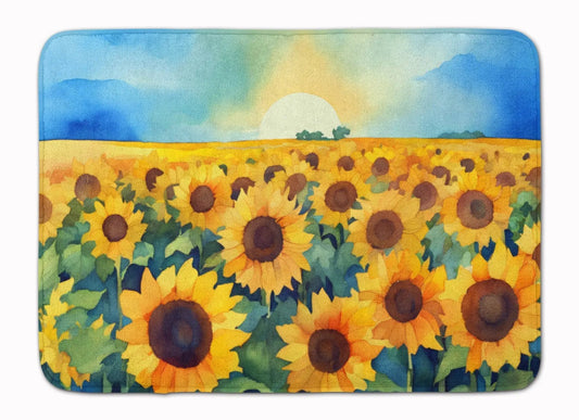 Kansas Sunflowers in Watercolor Memory Foam Kitchen Mat-0
