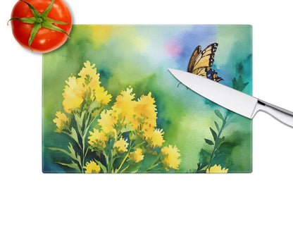 Kentucky Goldenrod in Watercolor Glass Cutting Board Caroline's Treasures