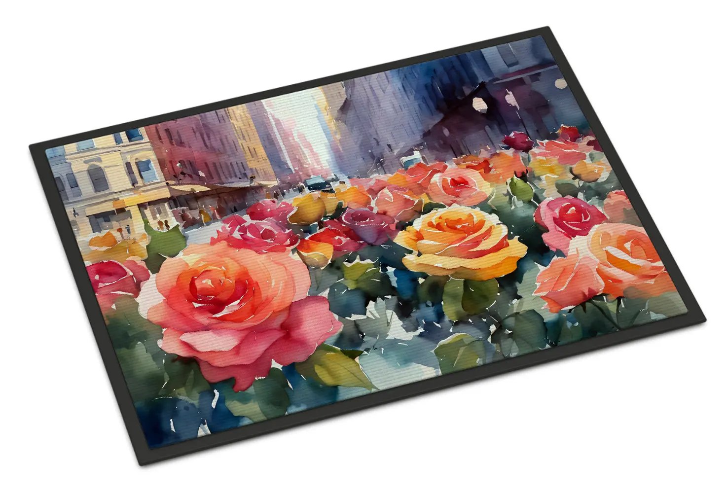 New York Roses in Watercolor Doormat-0