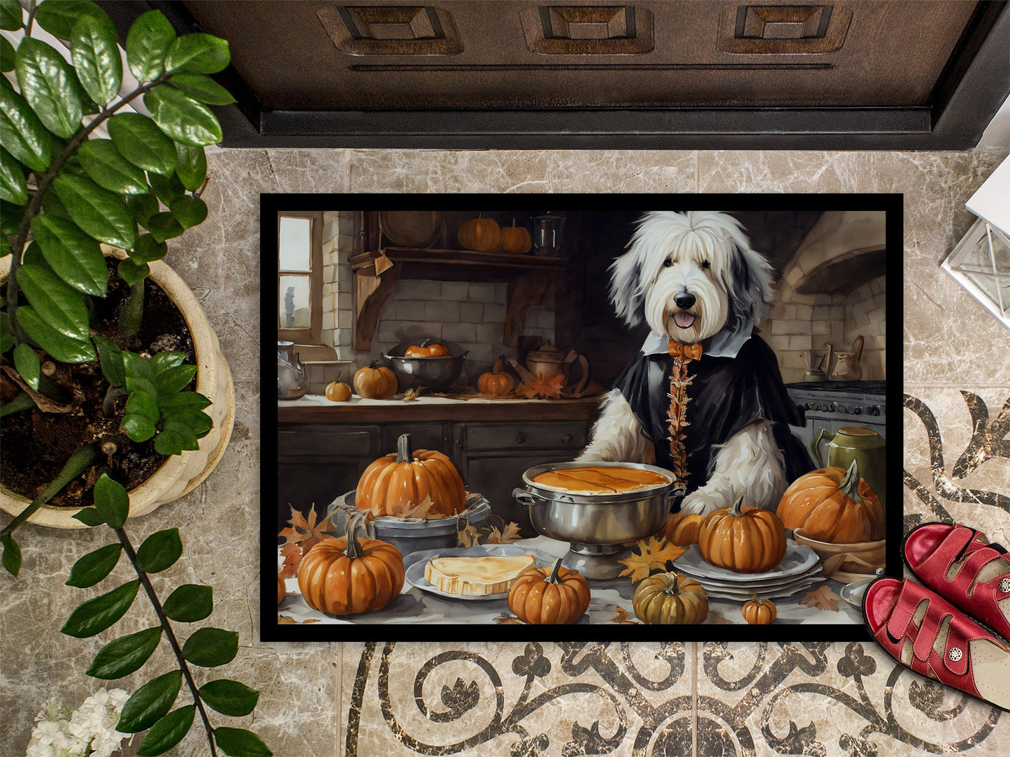 Old English Sheepdog Fall Kitchen Pumpkins Doormat Caroline's Treasures