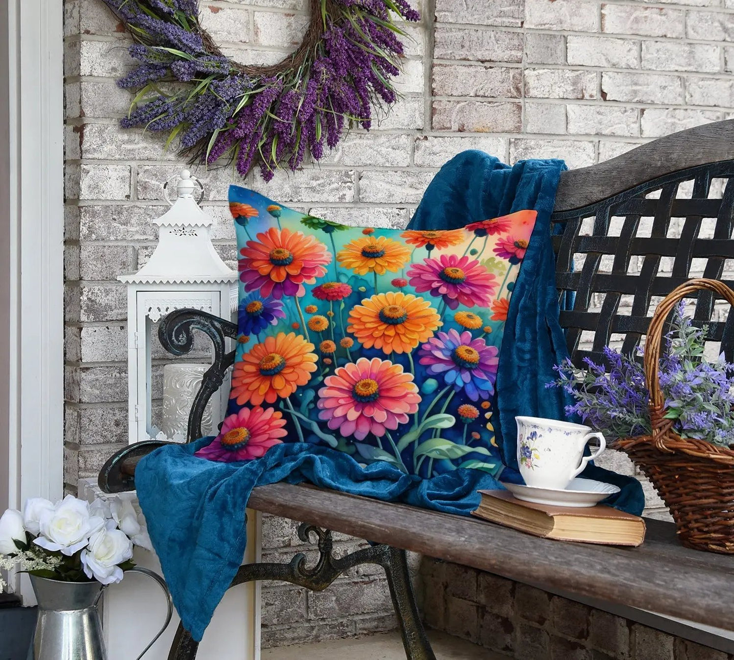 Colorful Zinnias Throw Pillow - Vivid Treasure Zone