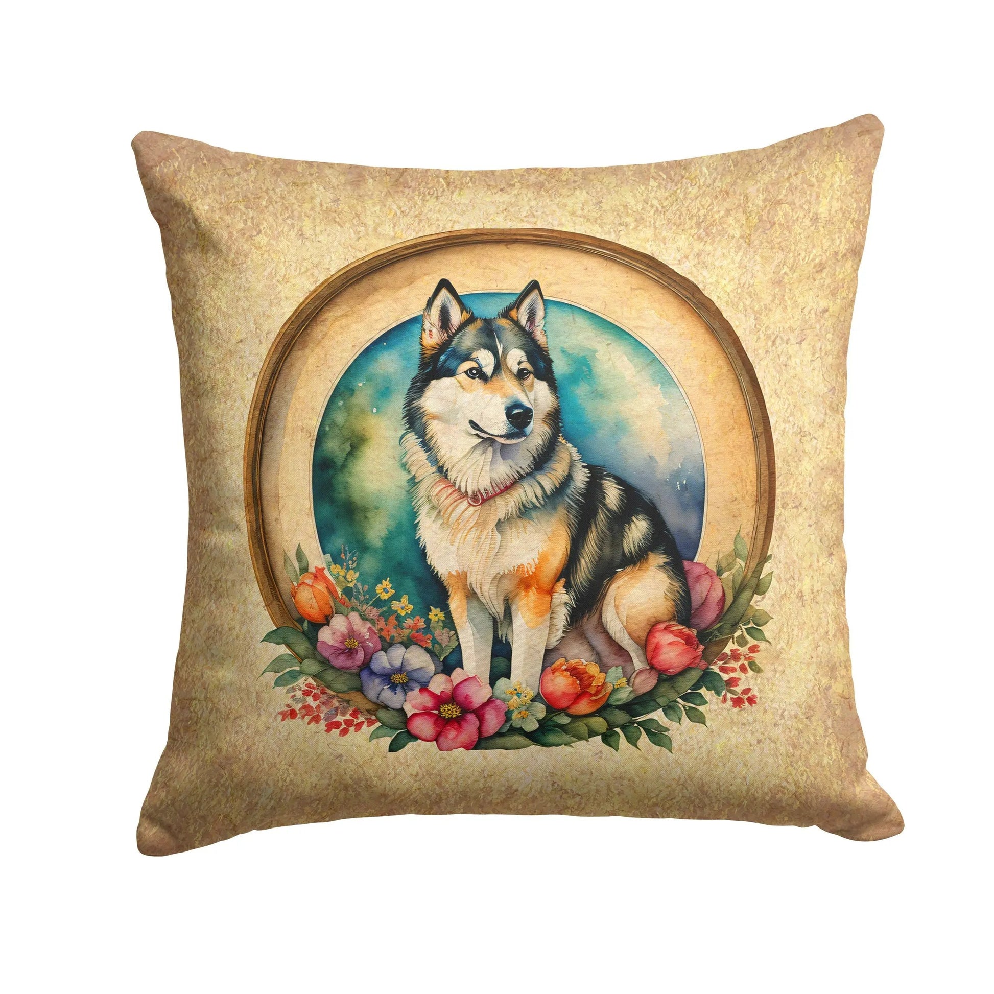 Alaskan Malamute and Flowers Throw Pillow Caroline's Treasures
