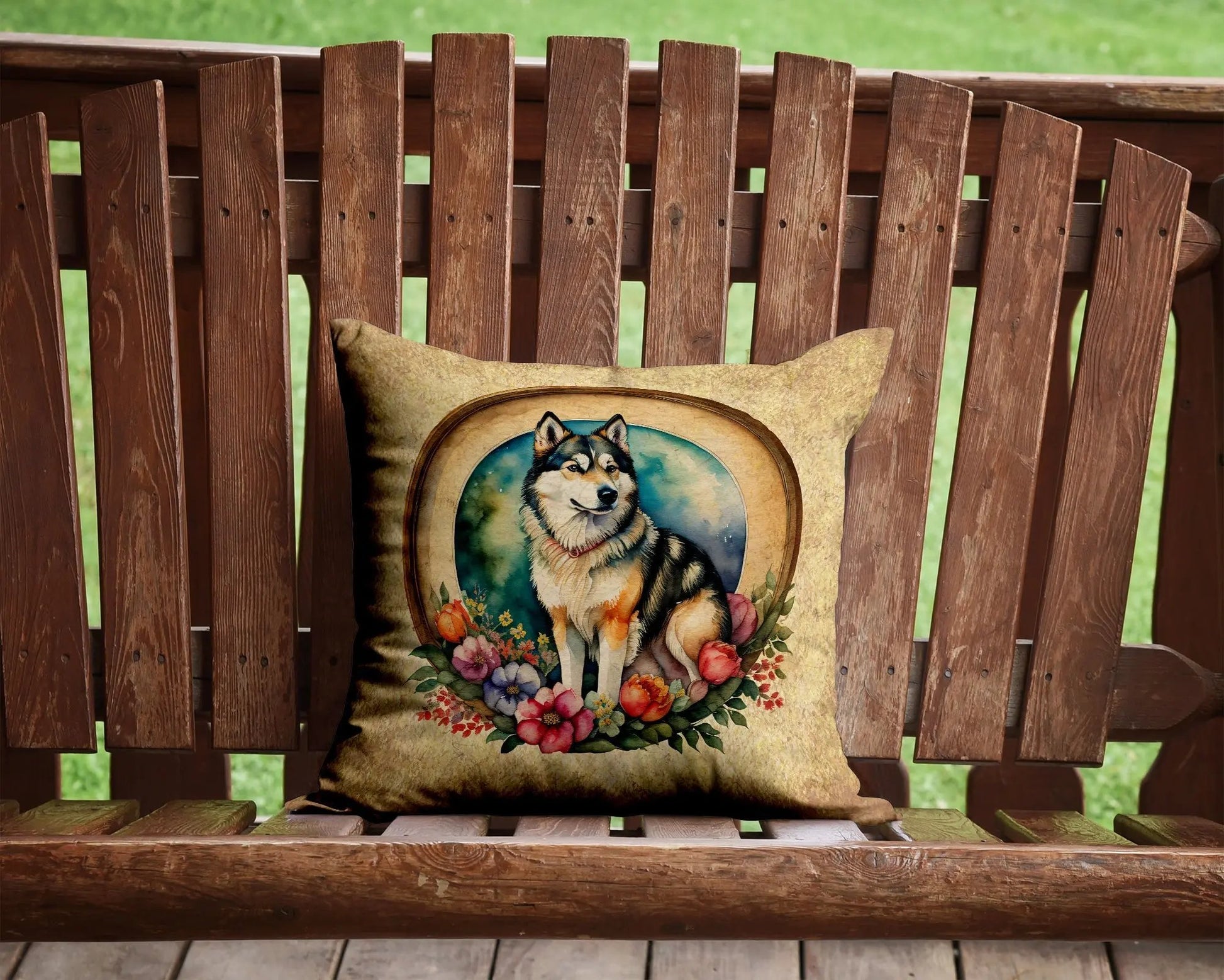 Alaskan Malamute and Flowers Throw Pillow Caroline's Treasures