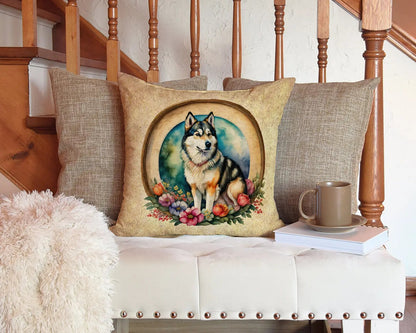 Alaskan Malamute and Flowers Throw Pillow Caroline's Treasures