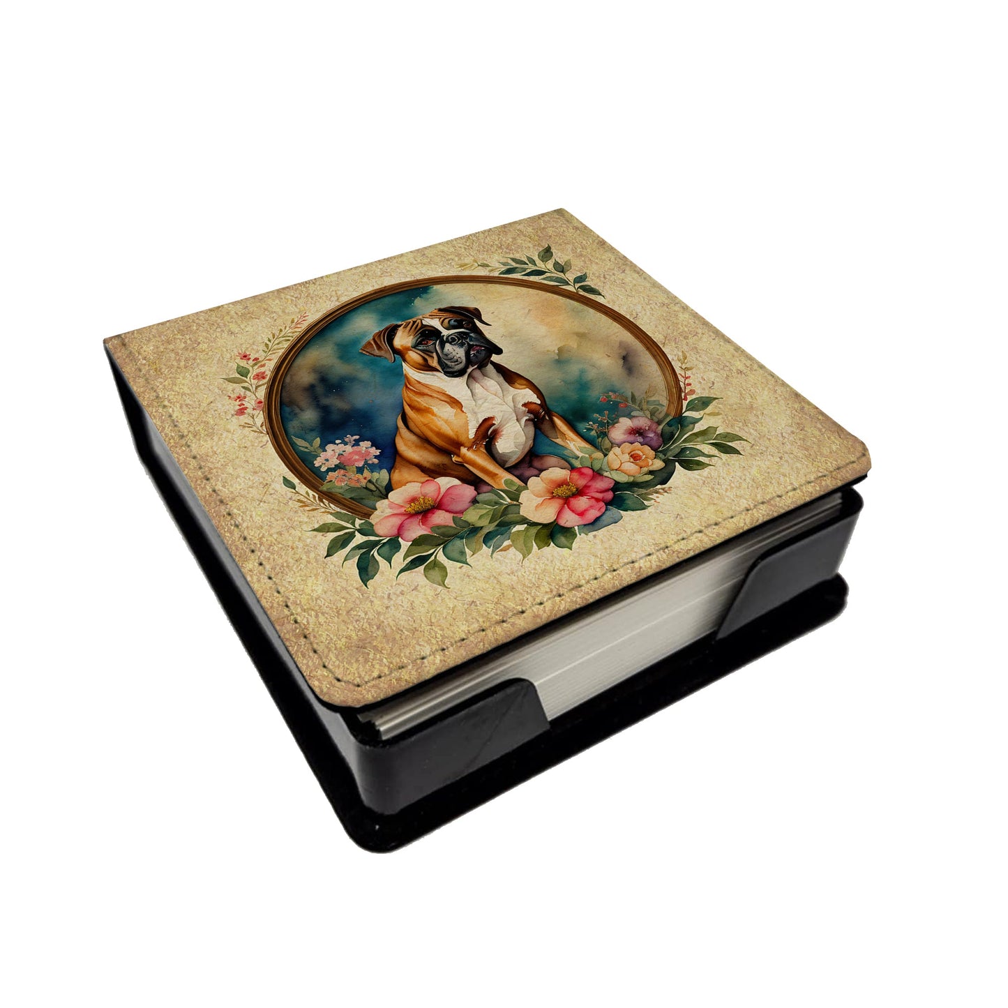 Boxer and Flowers PU Leather Note Paper Holder Caroline's Treasures