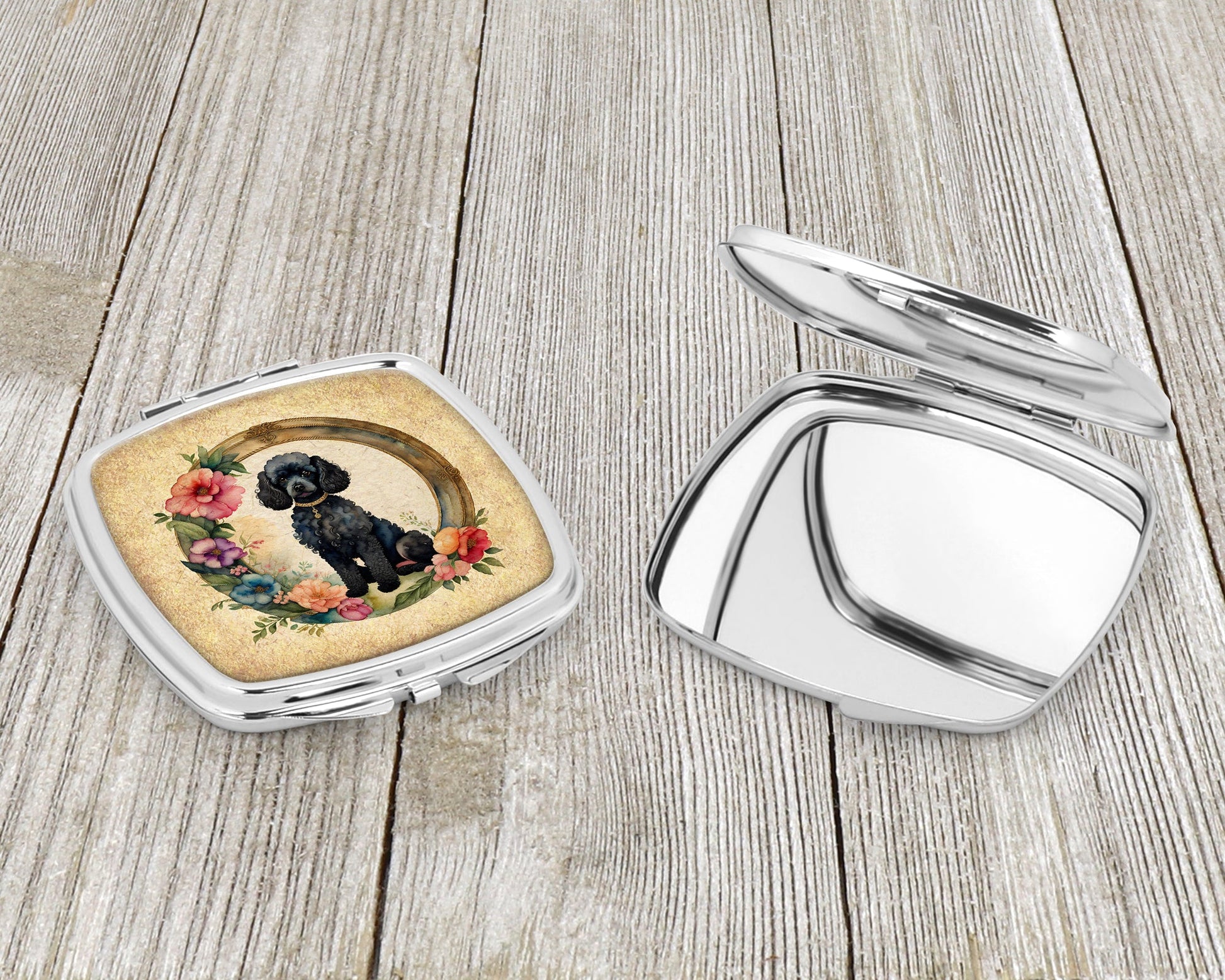 Black Poodle and Flowers Compact Mirror Caroline's Treasures