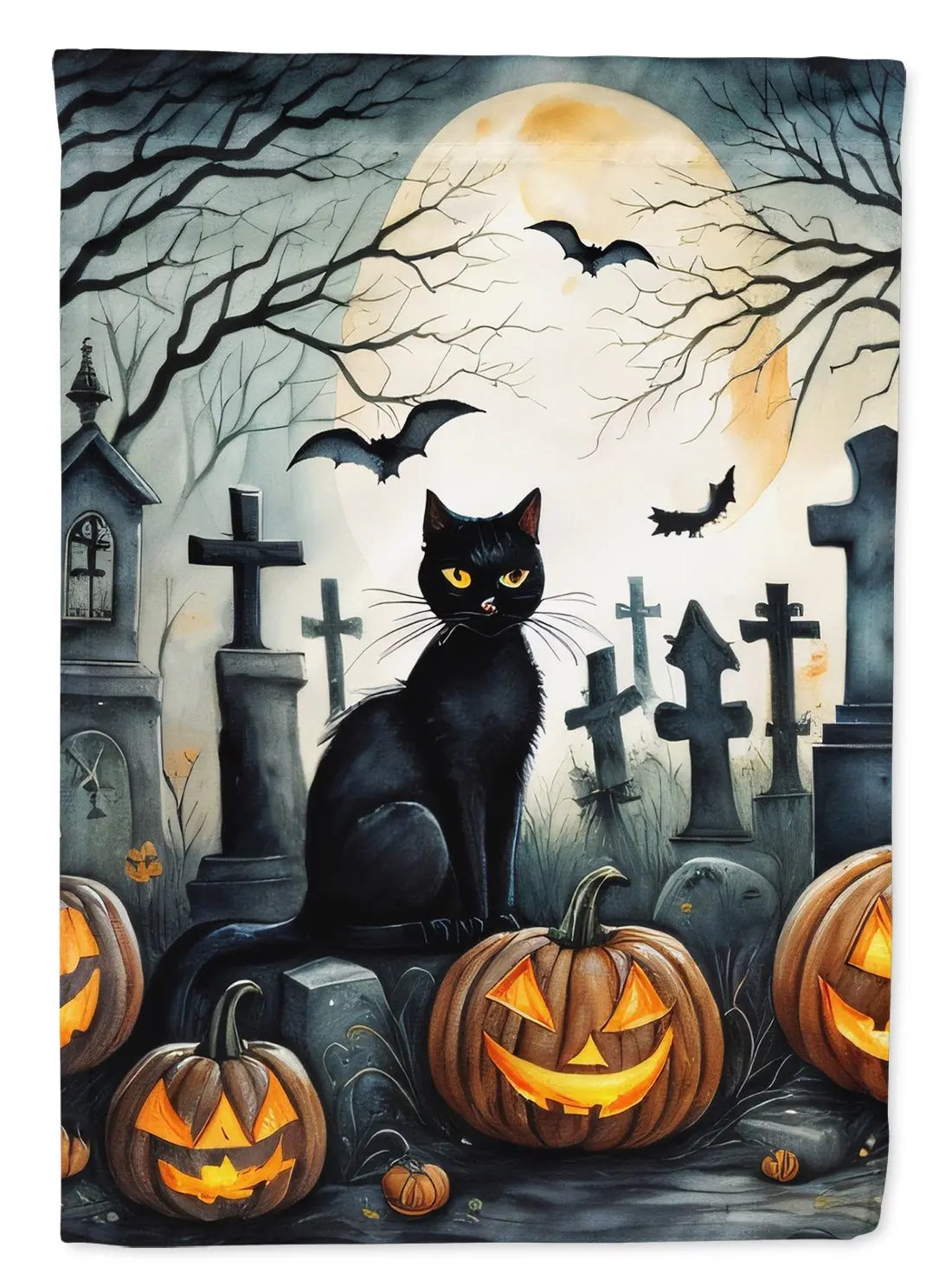 Black Cat Spooky Halloween Garden Flag - Vivid Treasure Zone