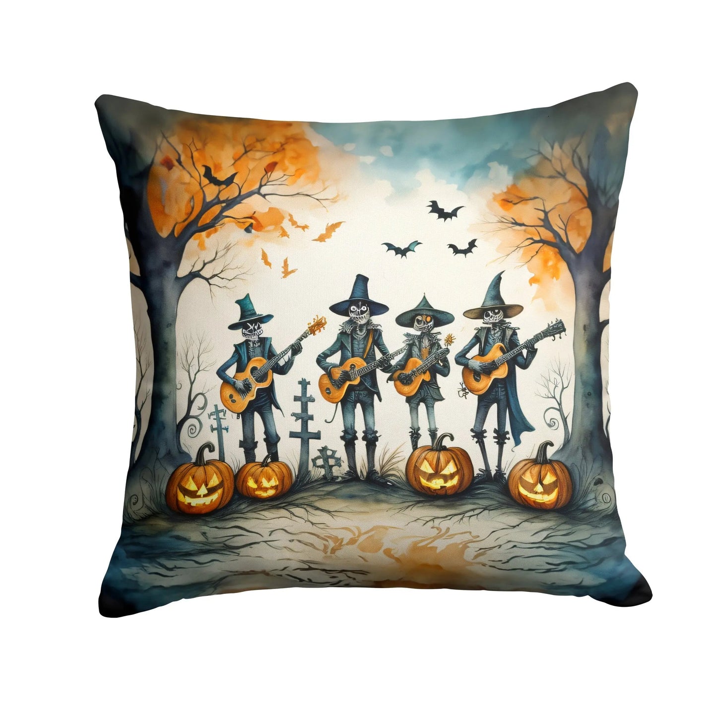 Mariachi Skeleton Band Spooky Halloween Throw Pillow-0