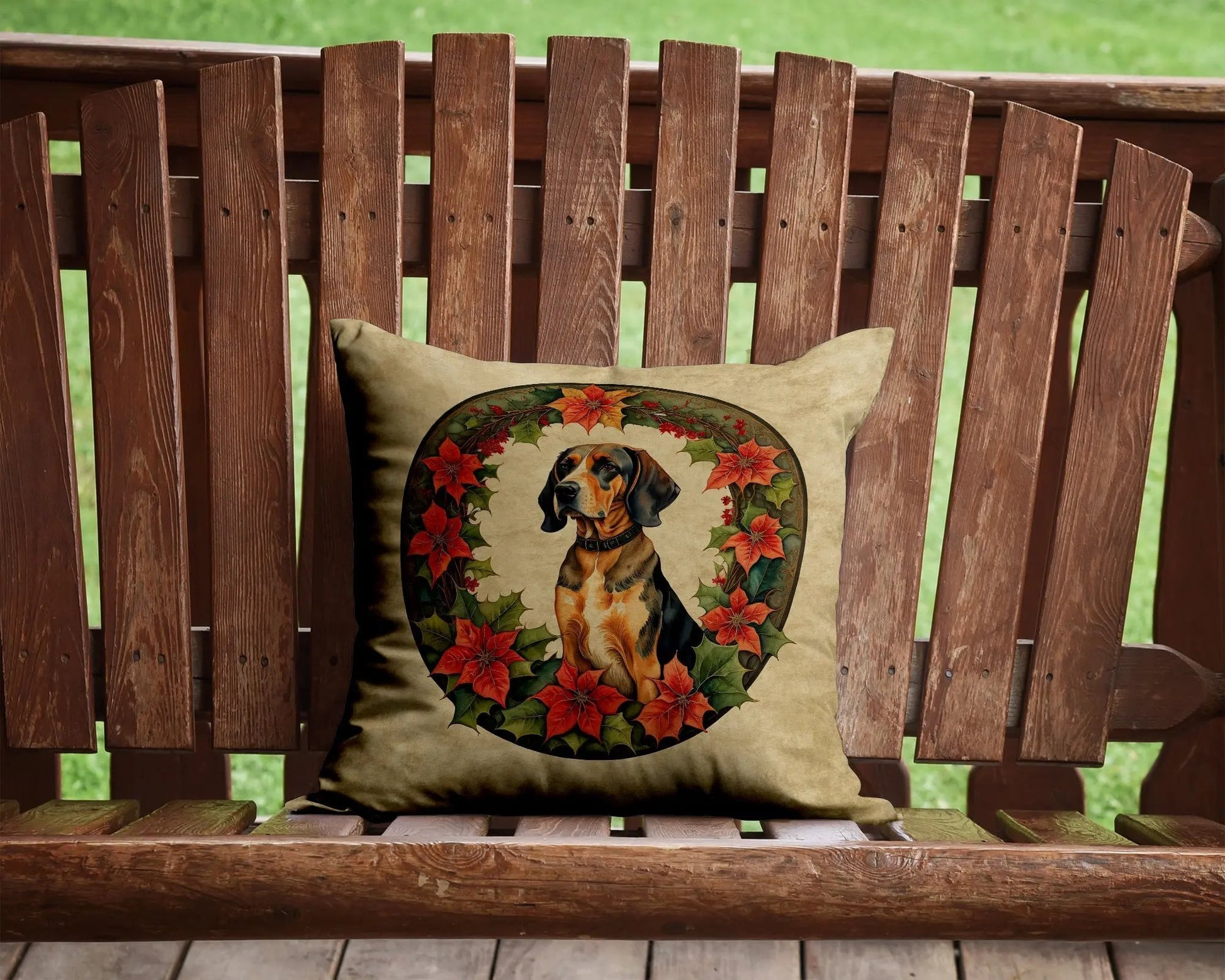 American English Coonhound Christmas Flowers Throw Pillow Caroline's Treasures