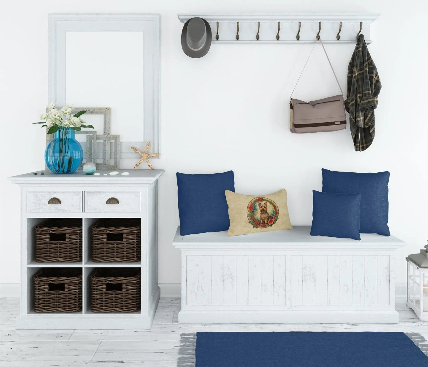 Australian Terrier Christmas Flowers Throw Pillow - Vivid Treasure Zone