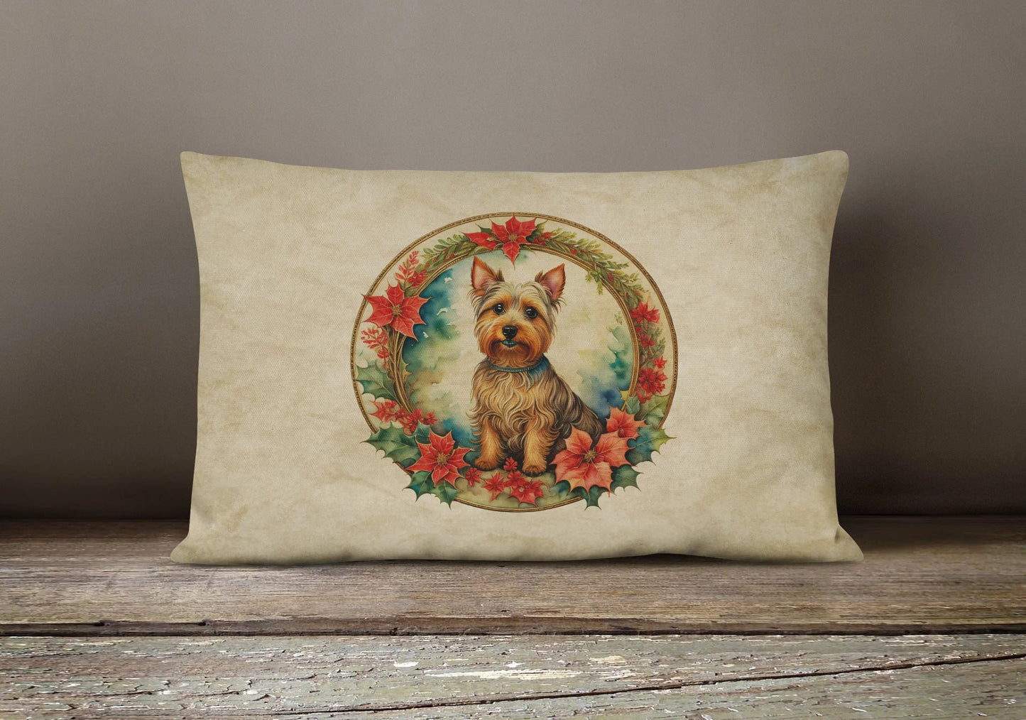 Australian Terrier Christmas Flowers Throw Pillow - Vivid Treasure Zone