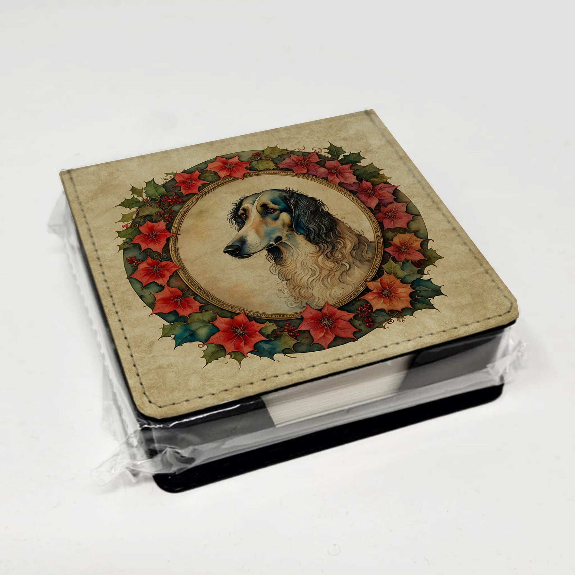 Borzoi Christmas Flowers PU Leather Note Paper Holder Caroline's Treasures