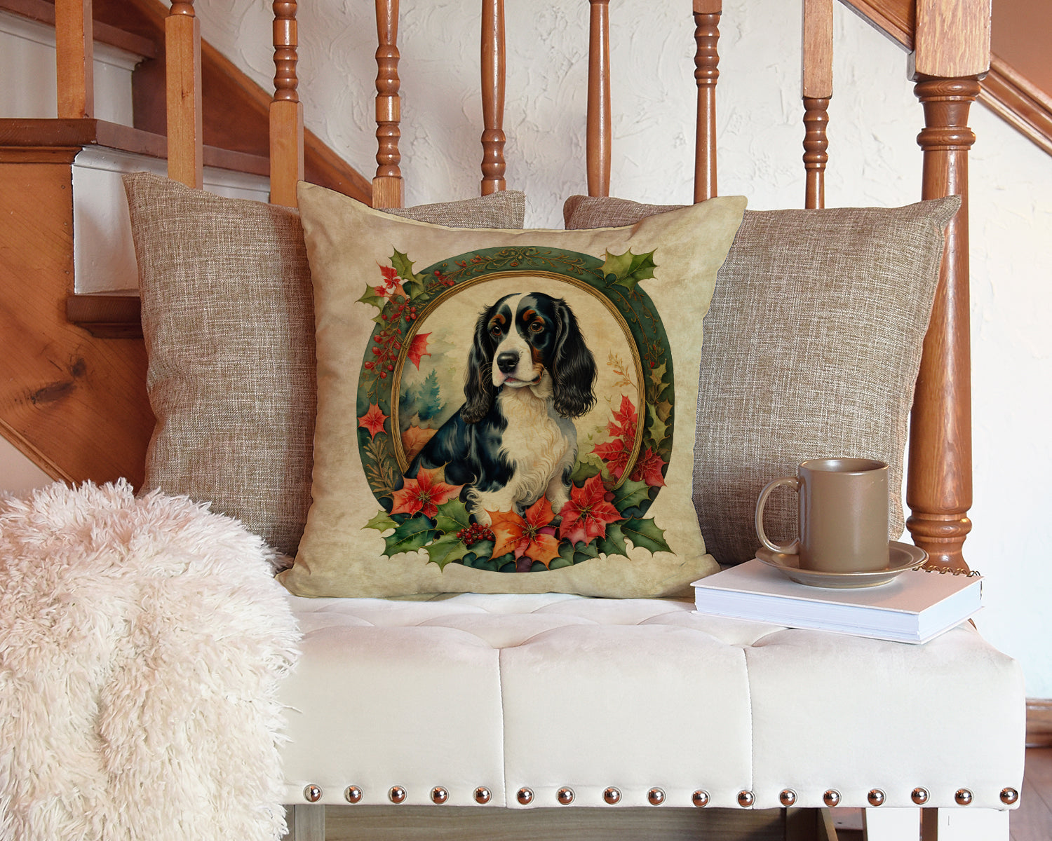 English Springer Spaniel Christmas Flowers Throw Pillow Caroline's Treasures