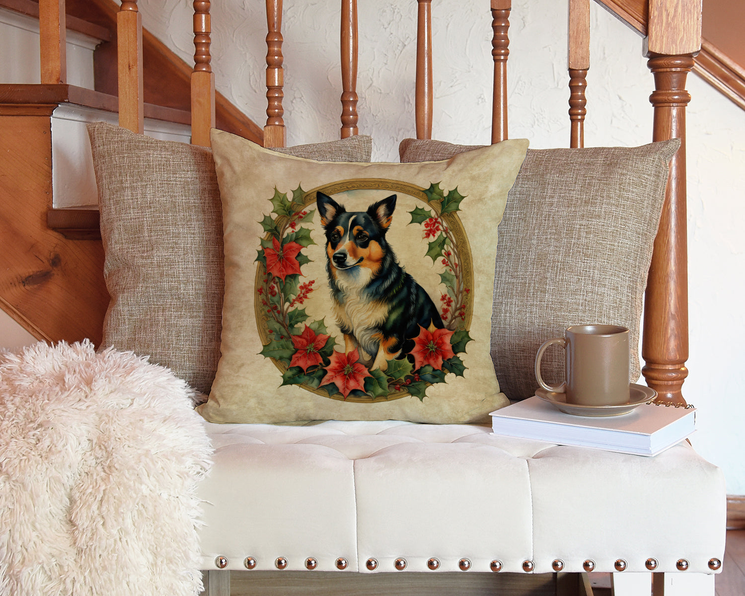 Lancashire Heeler Christmas Flowers Throw Pillow Caroline's Treasures