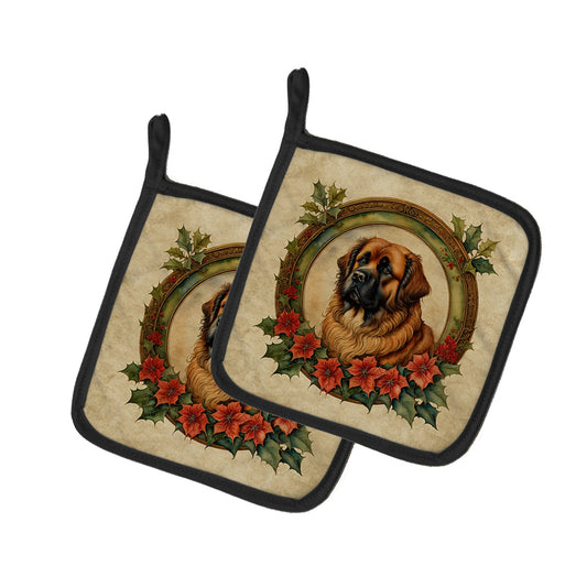 Leonberger Christmas Flowers Pair of Pot Holders Caroline's Treasures