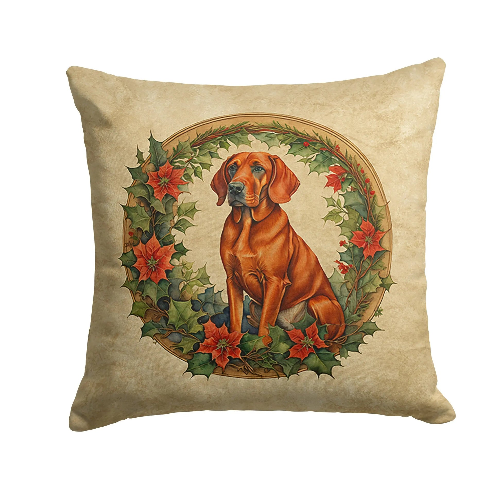 Red Redbone Coonhound Christmas Flowers Throw Pillow - Vivid Treasure Zone