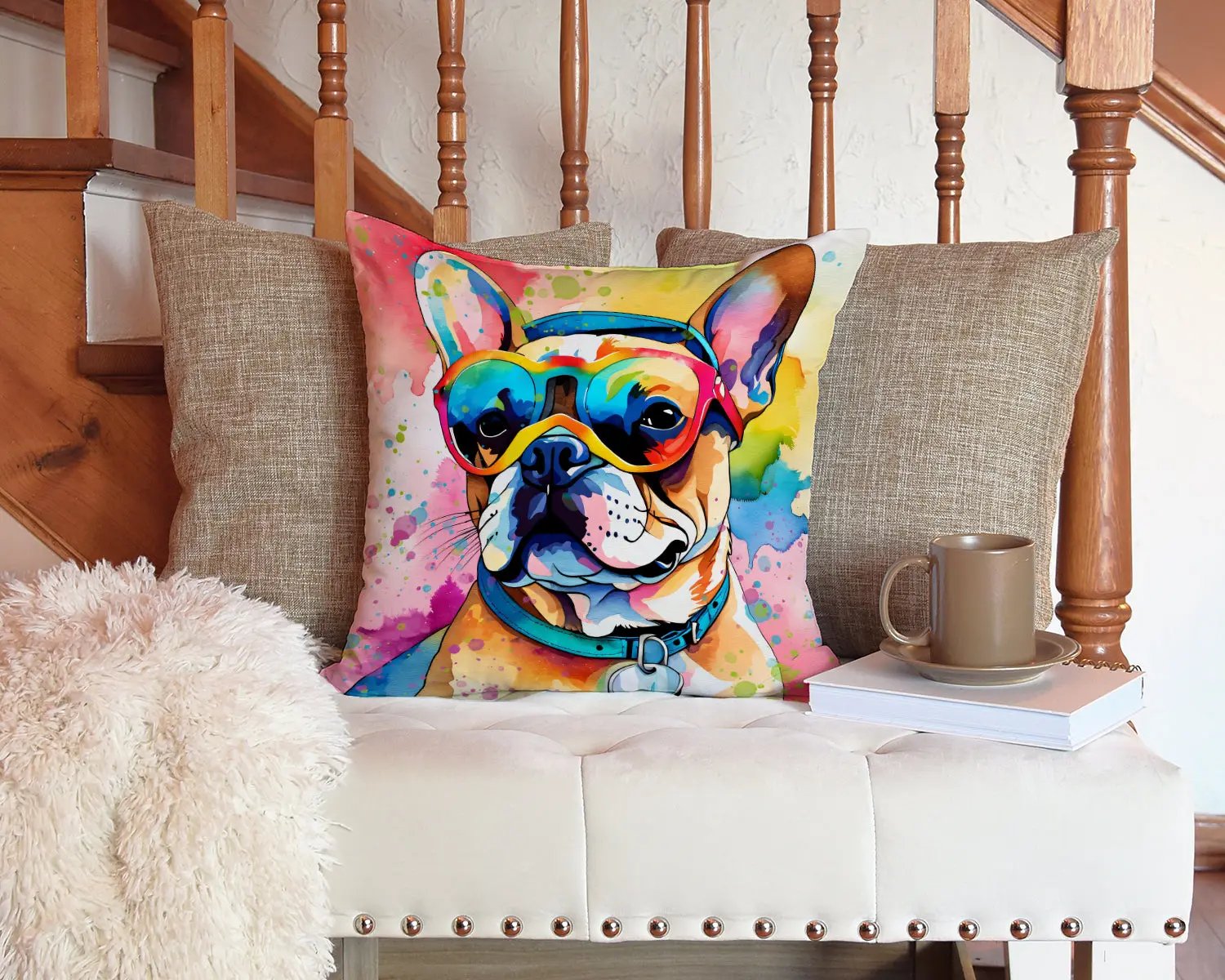 French Bulldog Hippie Dawg Throw Pillow Caroline's Treasures