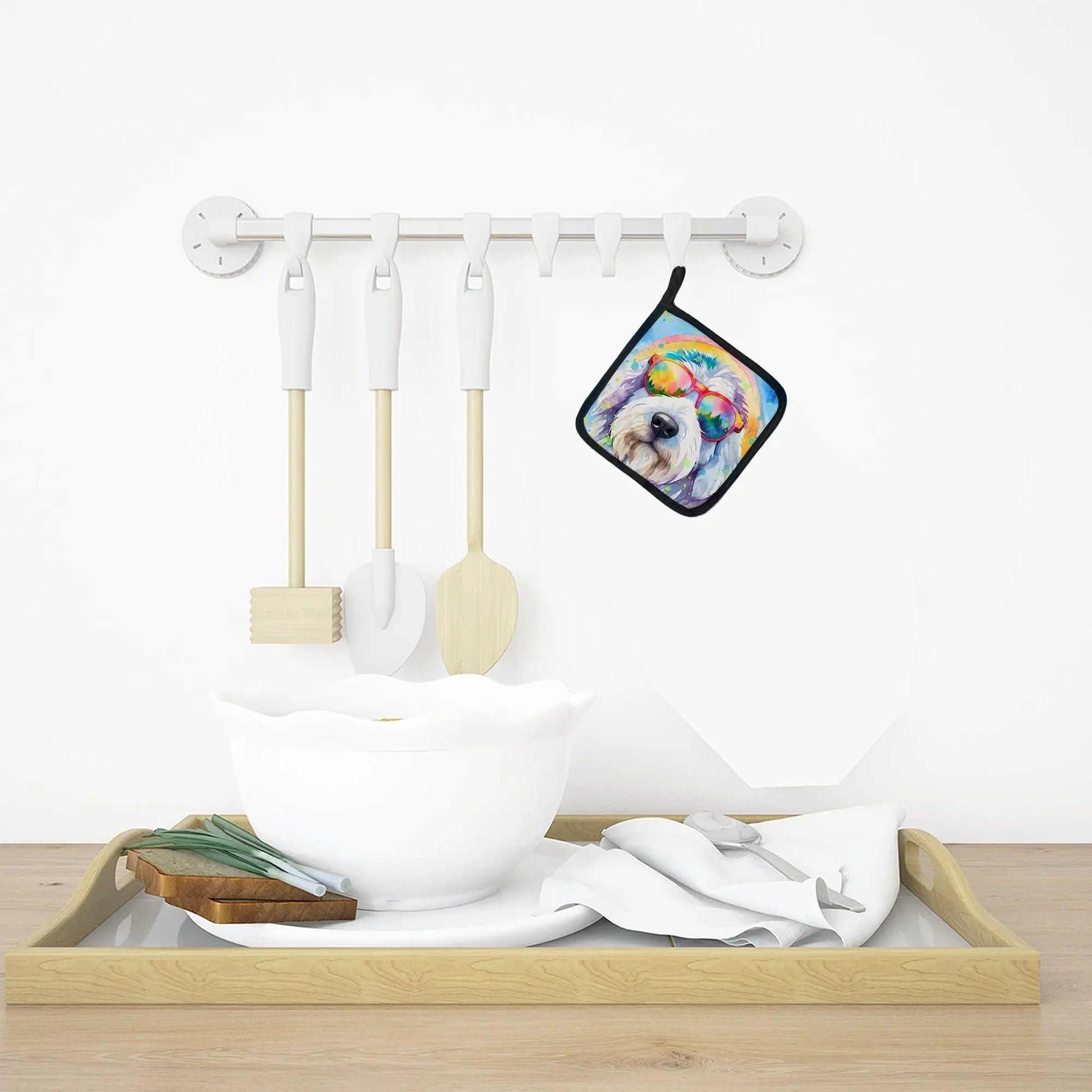 Old English Sheepdog Hippie Dawg Pair of Pot Holders-2