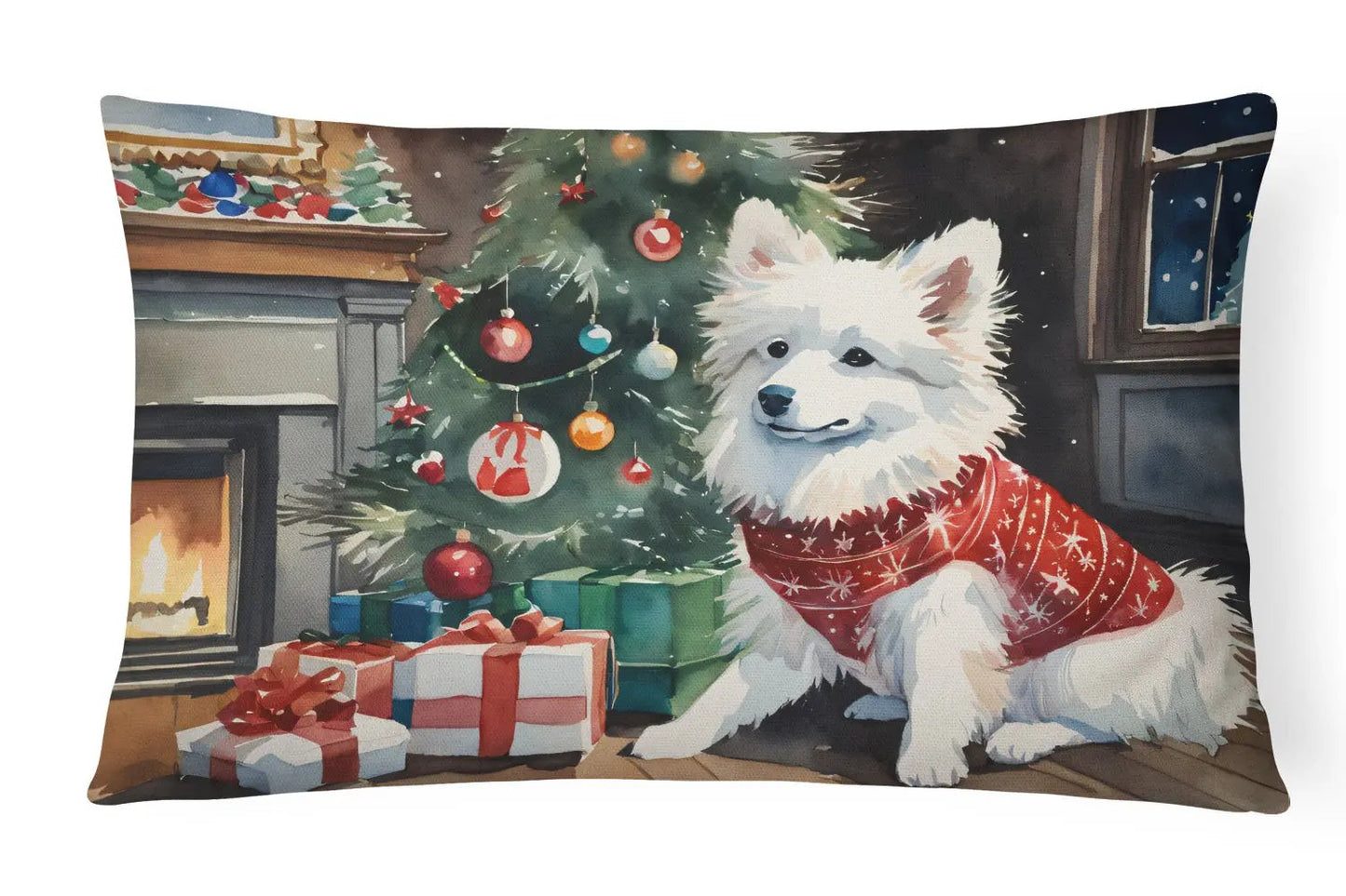 American Eskimo Cozy Christmas Throw Pillow - Vivid Treasure Zone