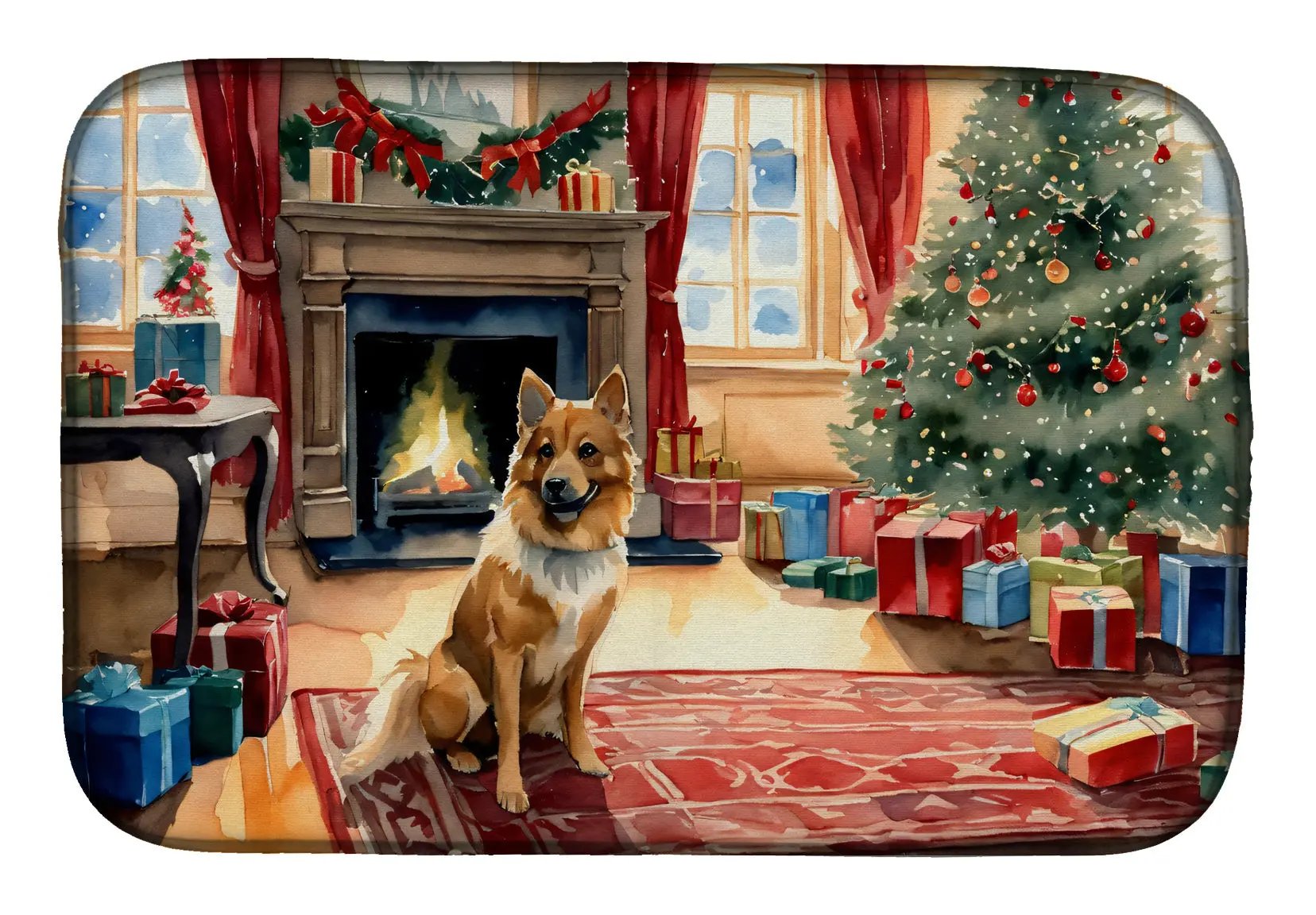 Finnish Spitz Cozy Christmas Dish Drying Mat-0