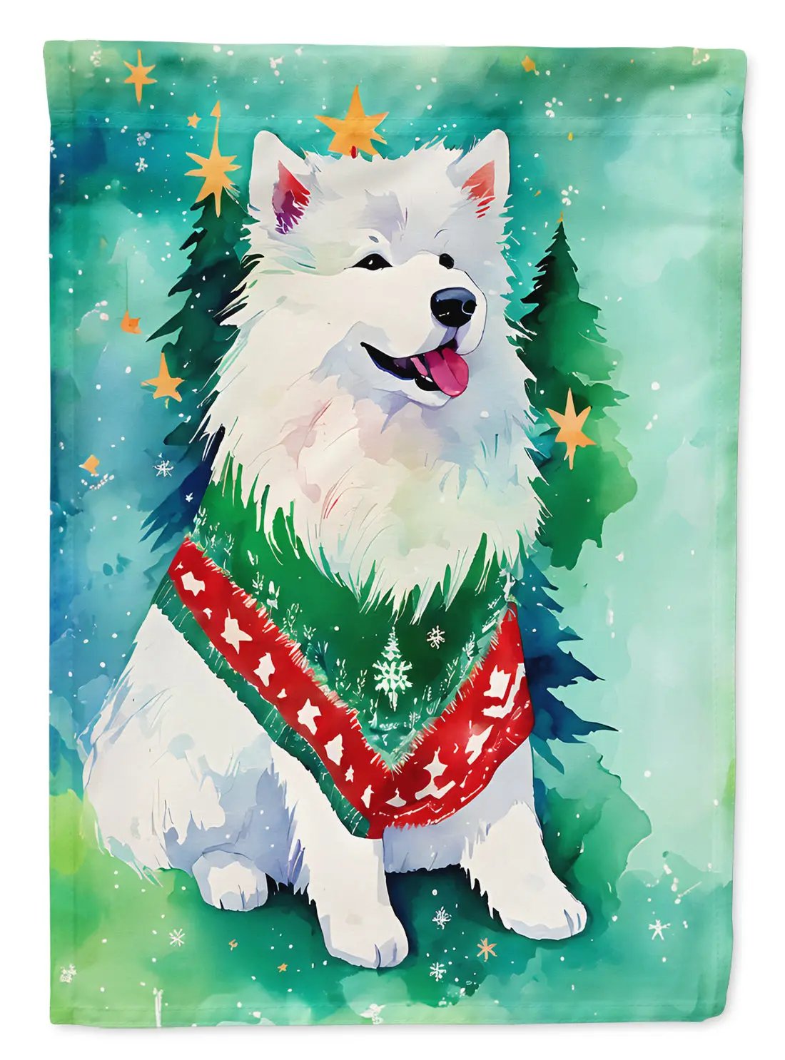 Samoyed Christmas House Flag-0