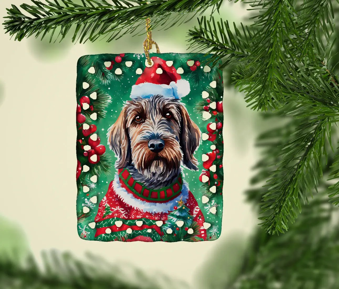 Wirehaired Pointing Griffon Christmas Porcelain Ornament-1