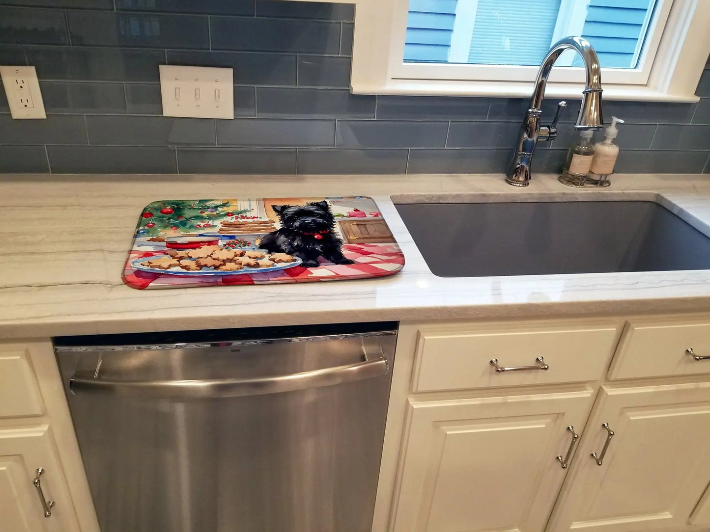 Cairn Terrier Christmas Cookies Dish Drying Mat - Vivid Treasure Zone