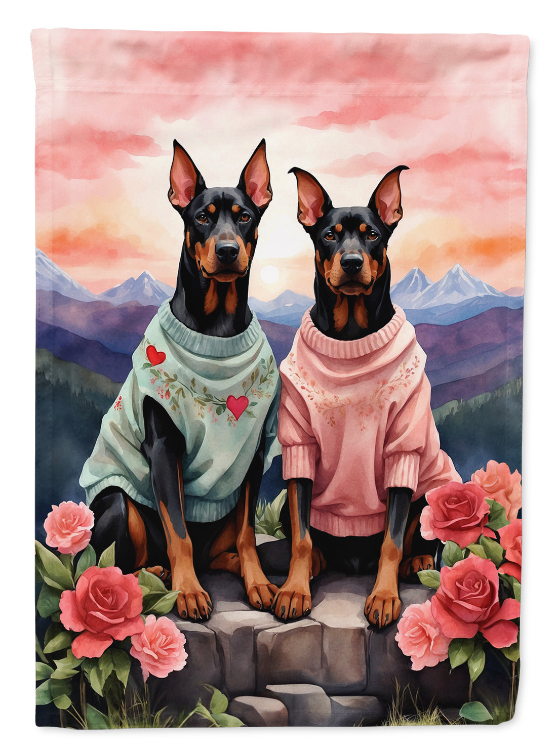Doberman Pinscher Two Hearts Garden Flag Caroline's Treasures