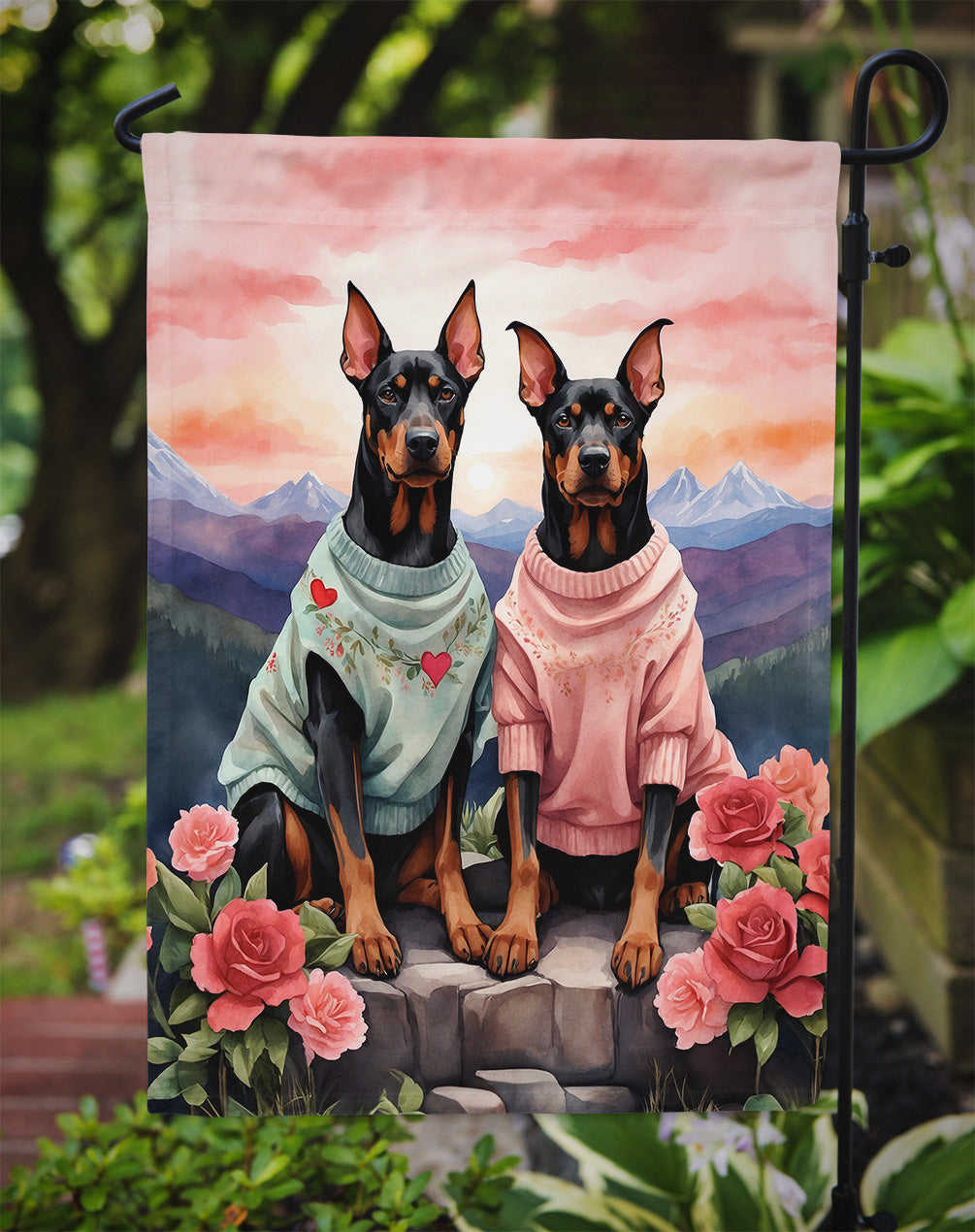 Doberman Pinscher Two Hearts Garden Flag Caroline's Treasures
