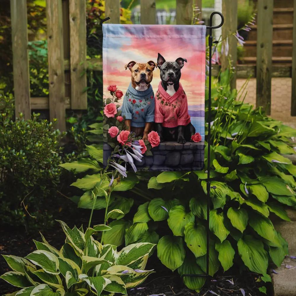 Staffordshire Bull Terrier Two Hearts Garden Flag - Vivid Treasure Zone