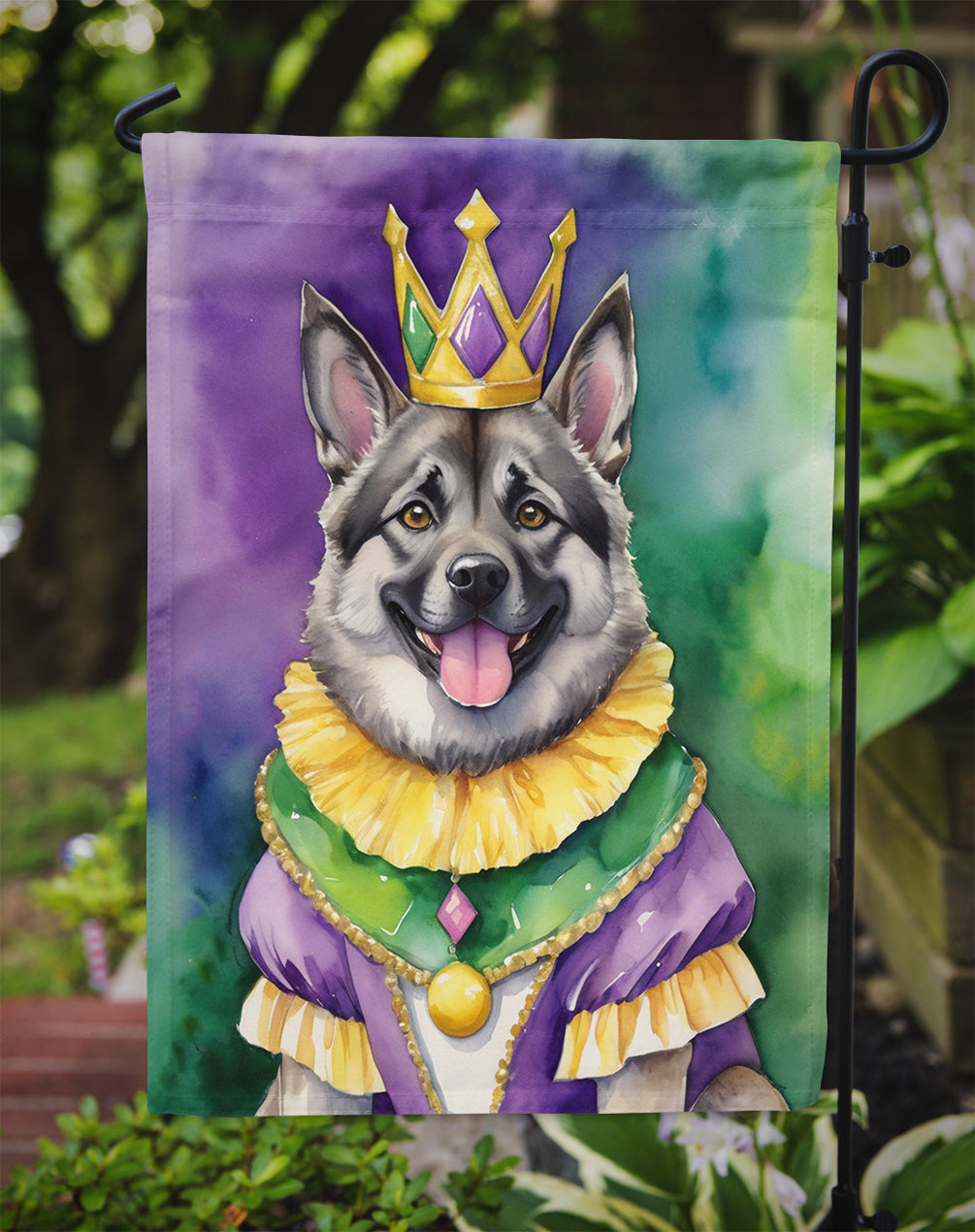 Norwegian Elkhound King of Mardi Gras Garden Flag Caroline's Treasures