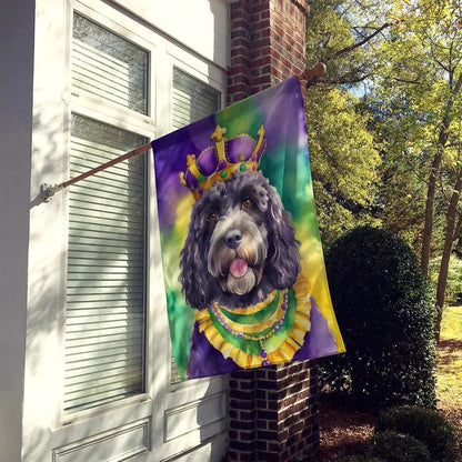 Portuguese Water Dog King of Mardi Gras House Flag - Vivid Treasure Zone