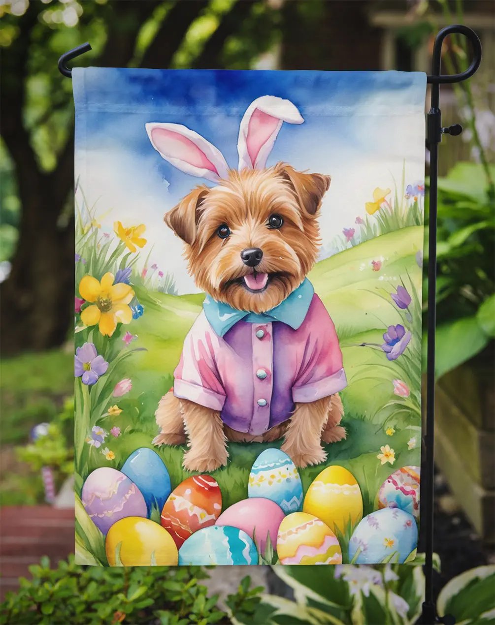 Norfolk Terrier Easter Egg Hunt Garden Flag - Vivid Treasure Zone