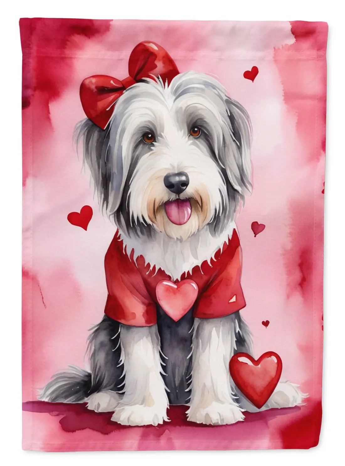 Bearded Collie My Valentine House Flag - Vivid Treasure Zone
