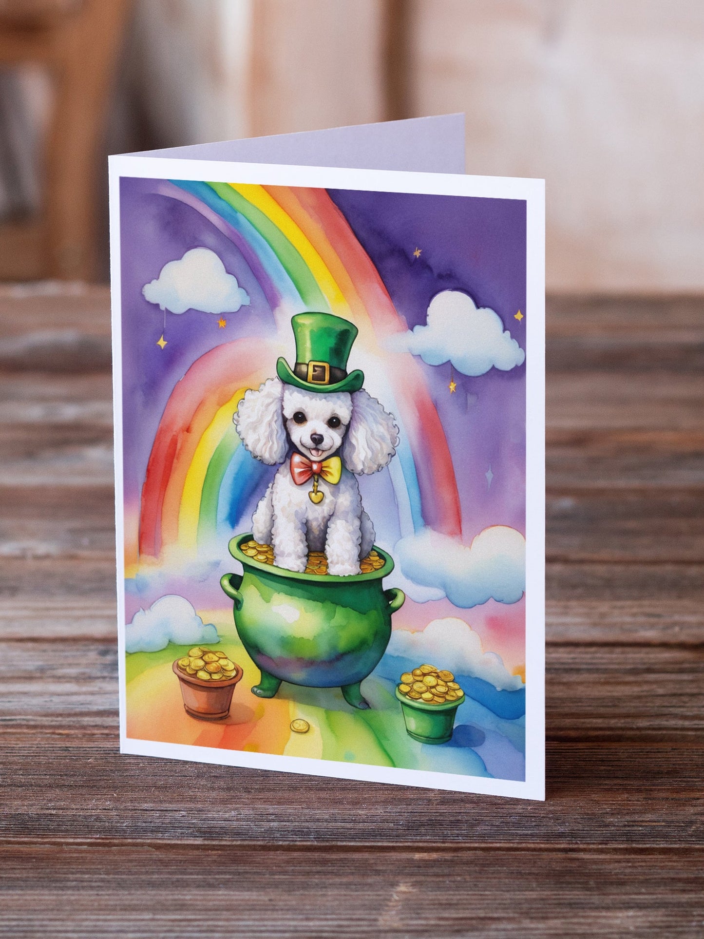 White Poodle St Patrick's Day Greeting Cards Pack of 8 Caroline's Treasures