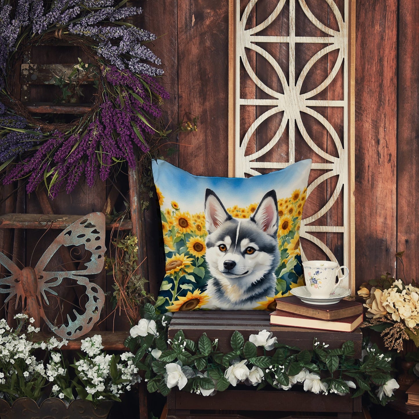 Alaskan Klee Kai in Sunflowers Throw Pillow Caroline's Treasures