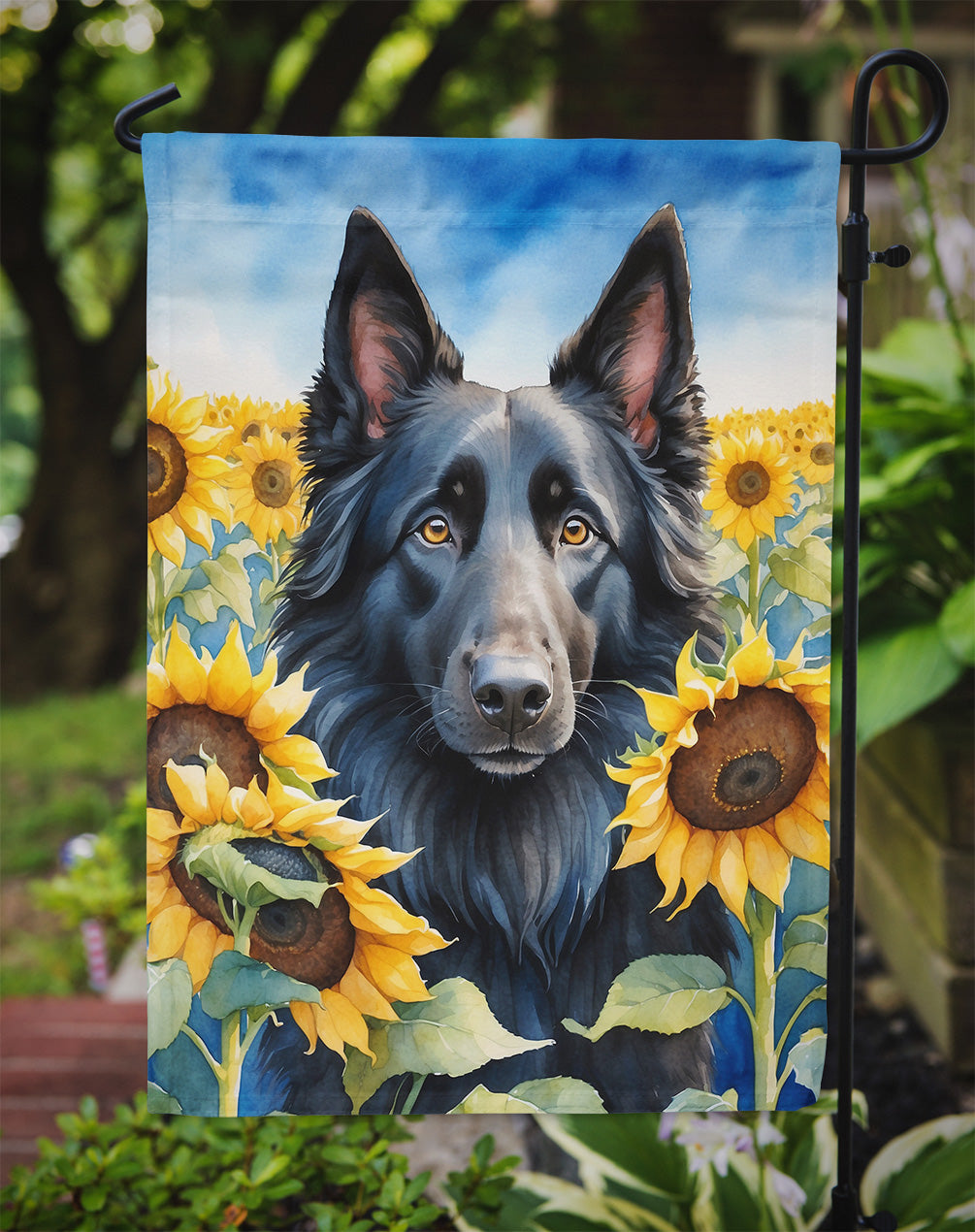 Belgian Sheepdog in Sunflowers Garden Flag Caroline's Treasures